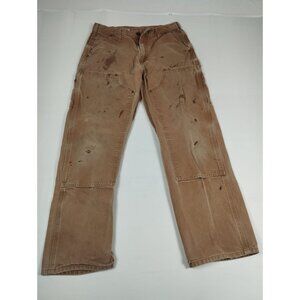 Carhartt Men 32x32 Brown B136 Double knee Logger Work Pants Distressed Paint